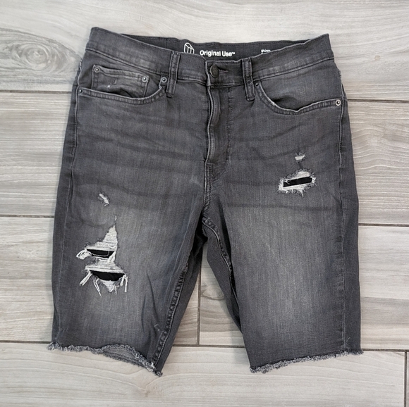 Original Use (Intentionally) Faded Black Distressed Denim Shorts - Picture 1 of 3